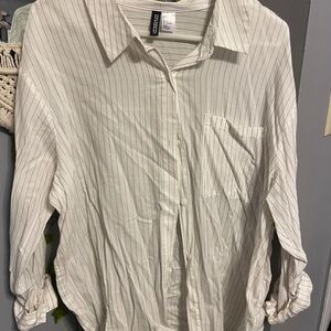 Express White Striped Button-Up Shirt